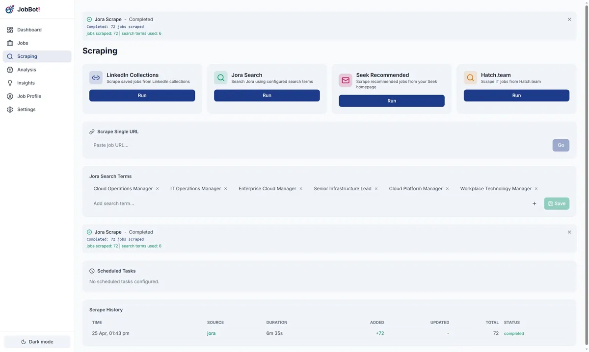 JobMaster pulling fresh listings from LinkedIn and Seek
